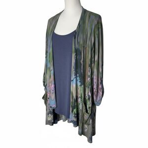 Parslet &Sage Twofer Tank/cardigan Top Plus 1X Lagenlook Artsy Jersey Cozy GUC